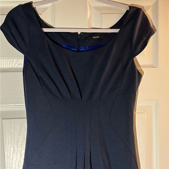 Tahari Navy Blue Lined Midi Dress Size 6 - Picture 5 of 11